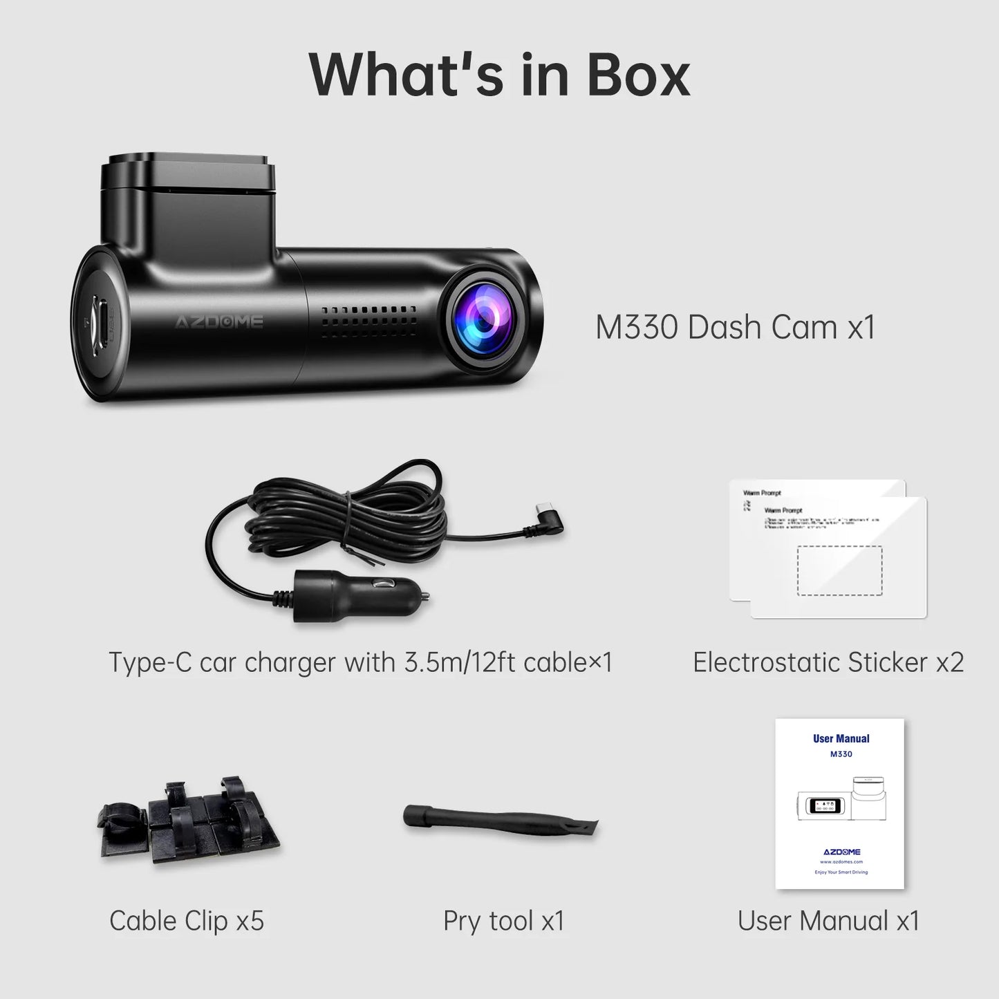 AZDOME M330 Car DVR 1296P Dash Cam Smart Voice Control WiFi Free APP G-sensor Emergency Record Parking Monitor Loop Recording