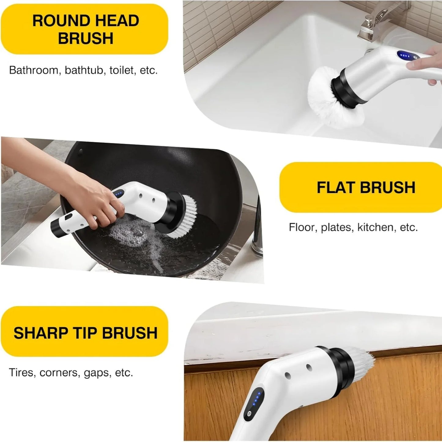 BRIEFNESS Electric Cleaning Brush Spin Scrubber 3 in 1 Cordless Cleaning Brush Handheld Compact Cleaning Tool