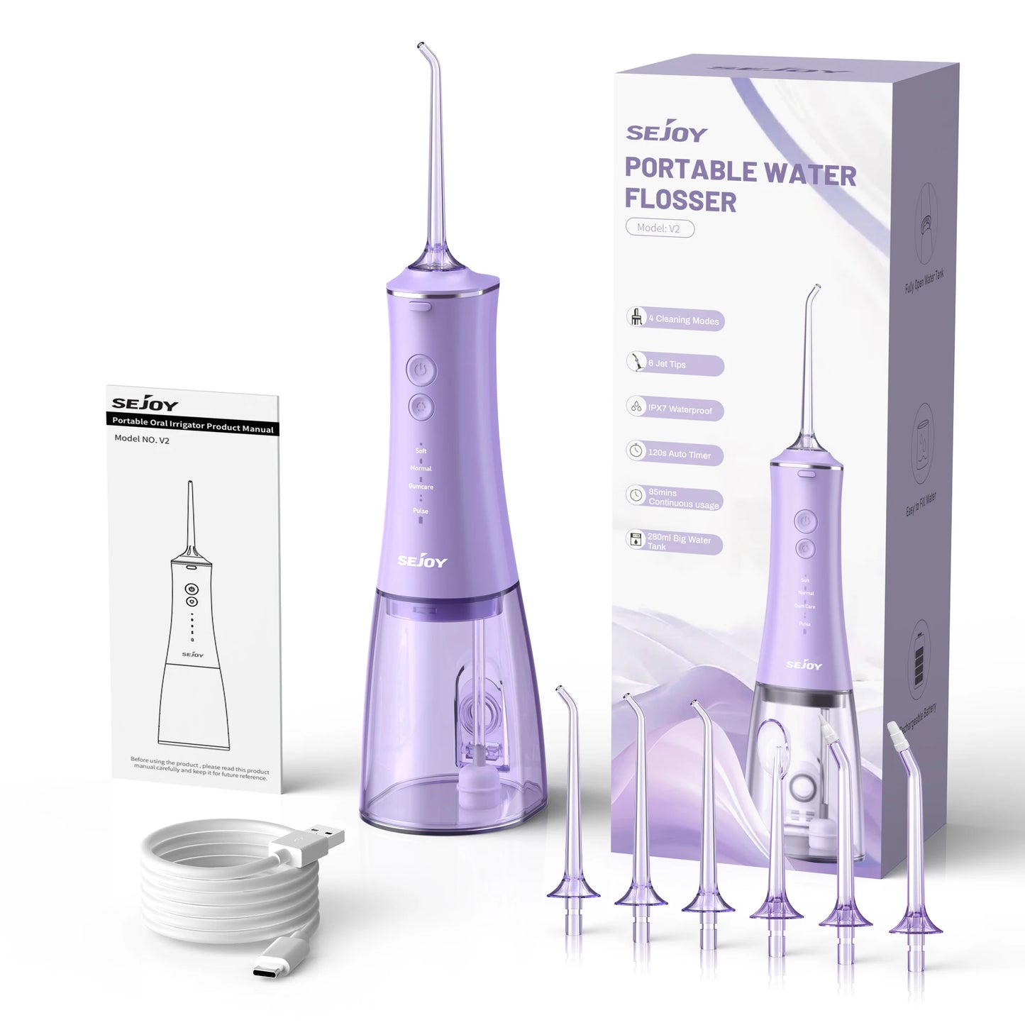 Sejoy Water Flosser Portable Cordless Oral Irrigator 6 Jets