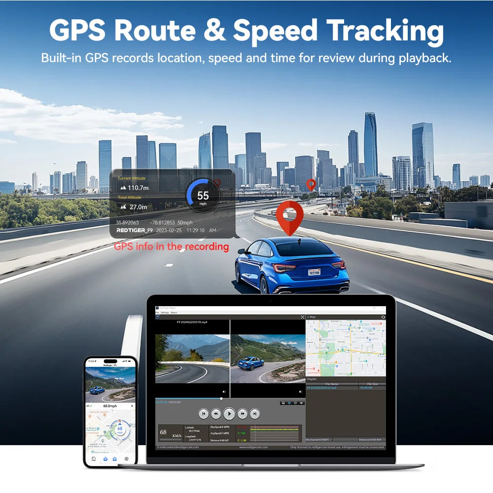 REDTIGER F9 Dashboard Cam 4K Front And Rear GPS WiFi