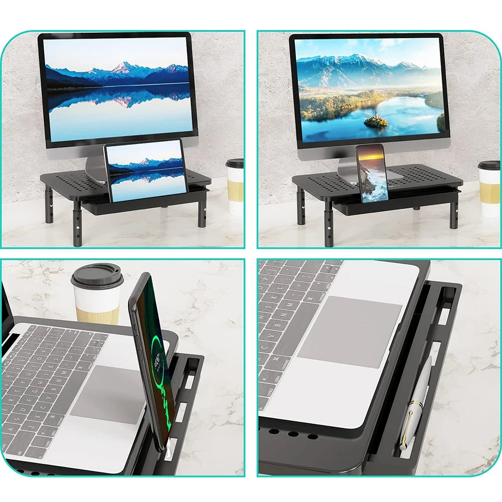 Monitor Stand Riser with Drawer Desk Laptop Stand 3 Height Adjustable Metal Computer Stand for Laptop PC Printer