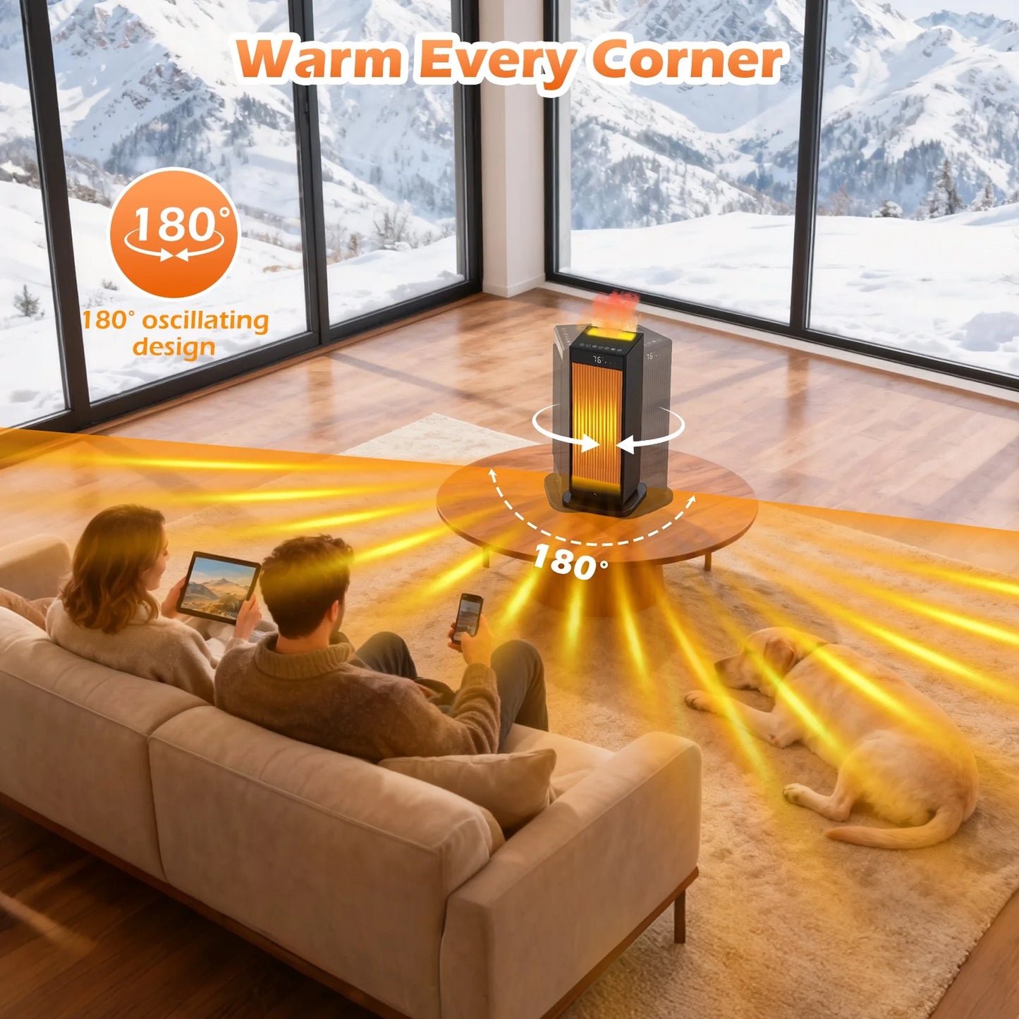 1500W Electric Tabletop Heater With 3D Flame Effect