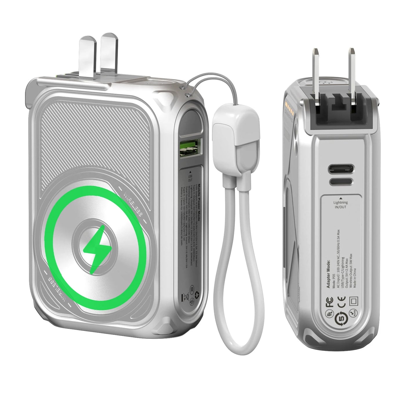 PD 22.5W Fast Charging 10000mAh Magnetic Wireless Power Bank USB Type-C Detachable Data Cable Phone Holder Emergency PowerBank