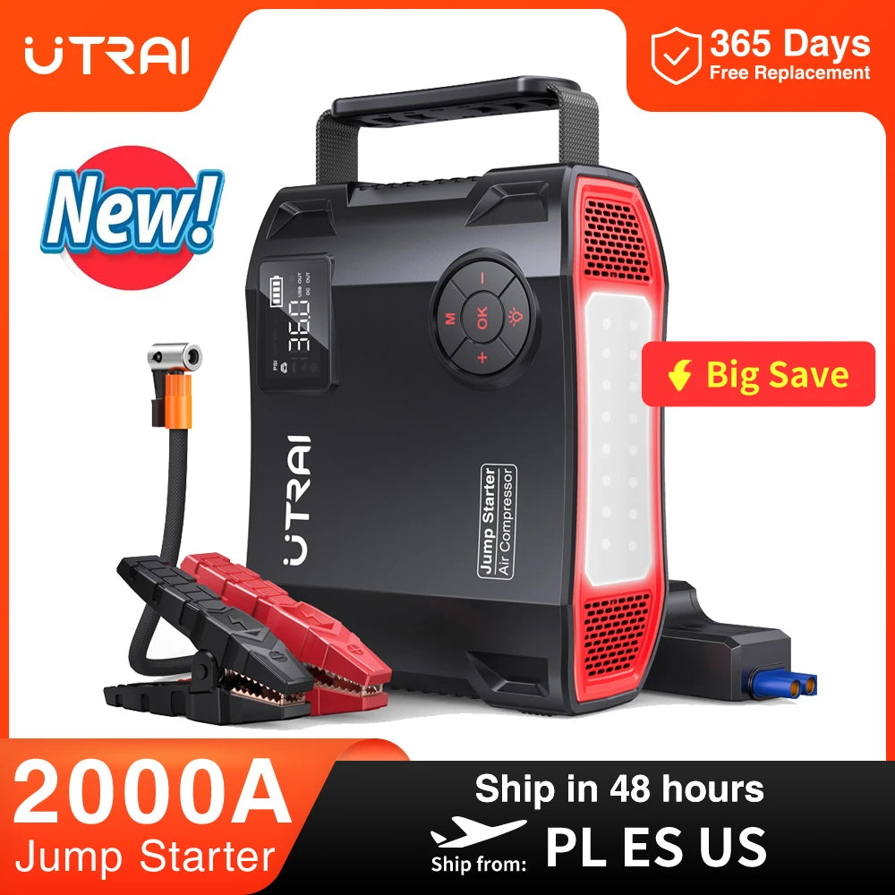 UTRAI 4 In 1 Jump Starter 16000mAh PowerBank Air Compressor
