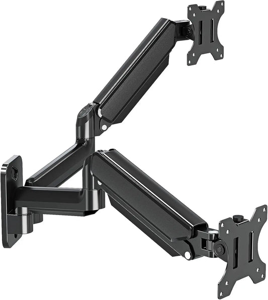 Dual Monitor Wall Mount for 13-32 Inch Screens, Full Motion Gas Spring Arm with VESA Compatibility, Holds 19.8lbs Each